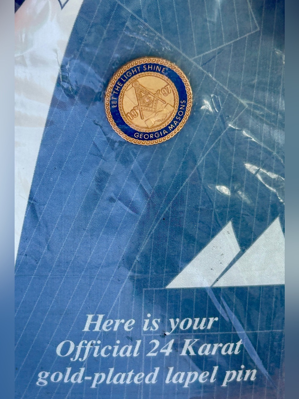 Georgia Freemasonry Award 🥇24 Karat Gold-Plated Lapel Pin - Blue Enamel 24K GP